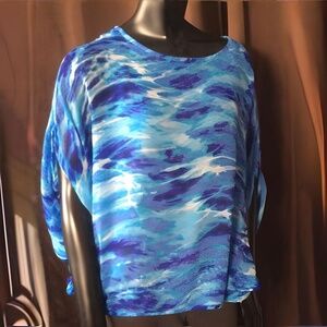 Ellen Tracy blue sheer top- size XL